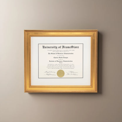 Genuine Gold Leaf Diploma Frame - Dove Matboard - Straight-On Display