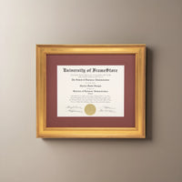 Genuine Gold Leaf Diploma Frame - Deep Red Matboard - Straight-On Display