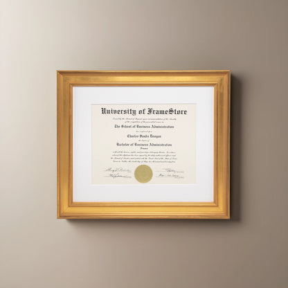 Genuine Gold Leaf Diploma Frame - White Matboard - Straight-On Display