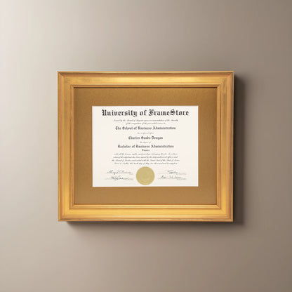 Genuine Gold Leaf Diploma Frame - Gold Matboard - Straight-On Display
