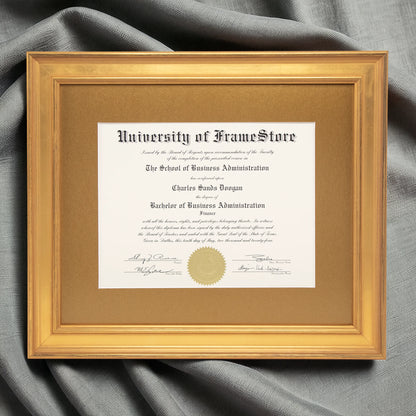 Genuine Gold Leaf Diploma Frame - Gold Matboard - Luxurious Finish Against Soft Fabric