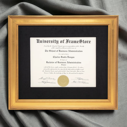 Genuine Gold Leaf Diploma Frame - Black Cotton Matboard - Luxurious Finish Against Soft Fabric
