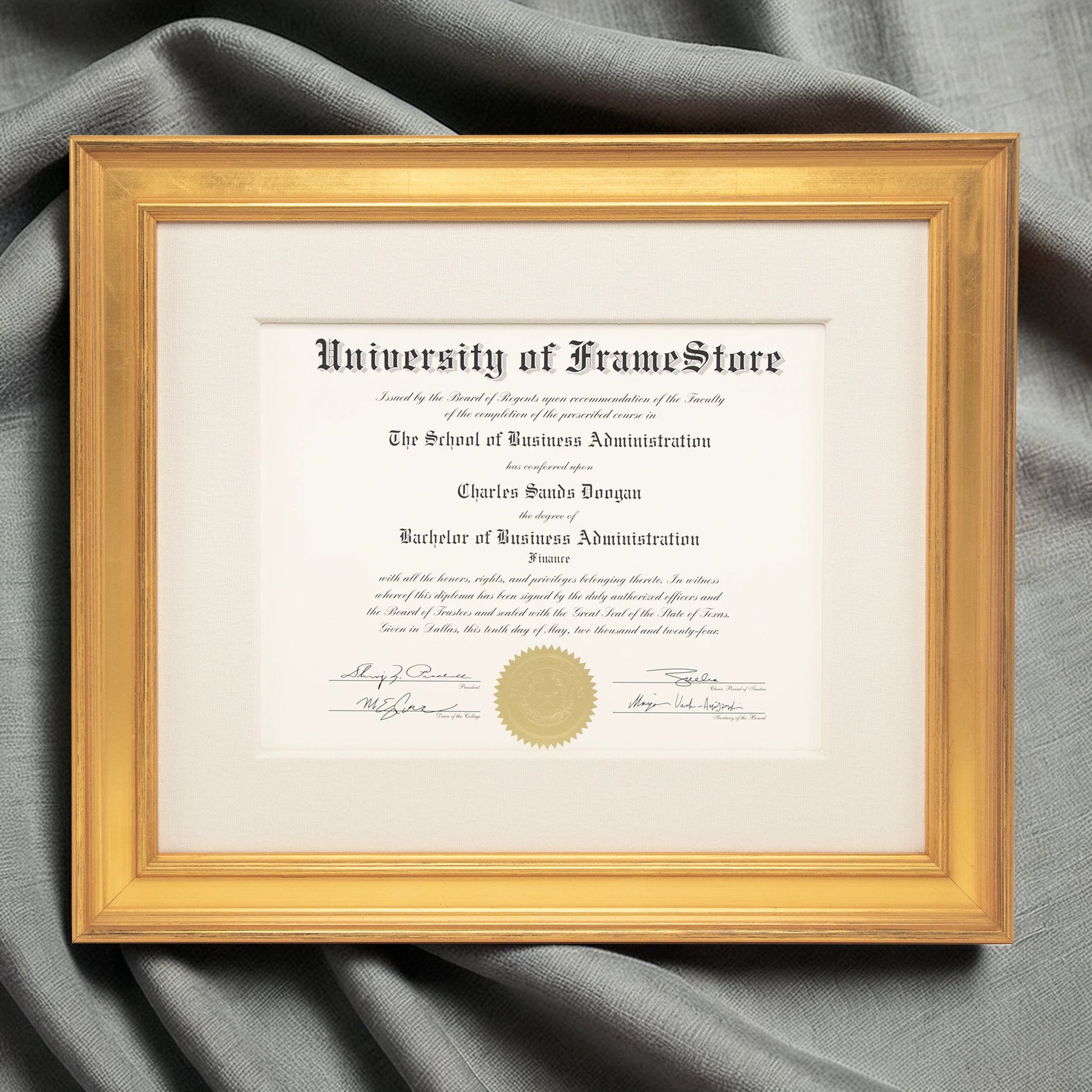Genuine Gold Leaf Diploma Frame - Off-White Cotton Matboard - Luxurious Finish Against Soft Fabric