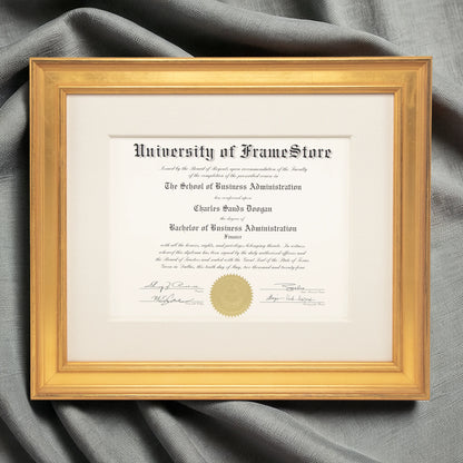 Genuine Gold Leaf Diploma Frame - Off-White Cotton Matboard - Luxurious Finish Against Soft Fabric