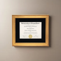 Genuine Gold Leaf Diploma Frame - Black Velvet Matboard - Straight-On Display