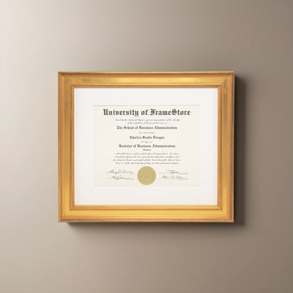 Genuine Gold Leaf Diploma Frame - Off-White Matboard - Straight-On Display
