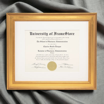 Genuine Gold Leaf Diploma Frame - Off-White Matboard - Luxurious Finish Against Soft Fabric