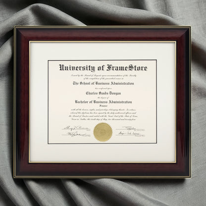 Glossy Mahogany Diploma Frame - Dove Matboard - Luxurious Finish Against Soft Fabric
