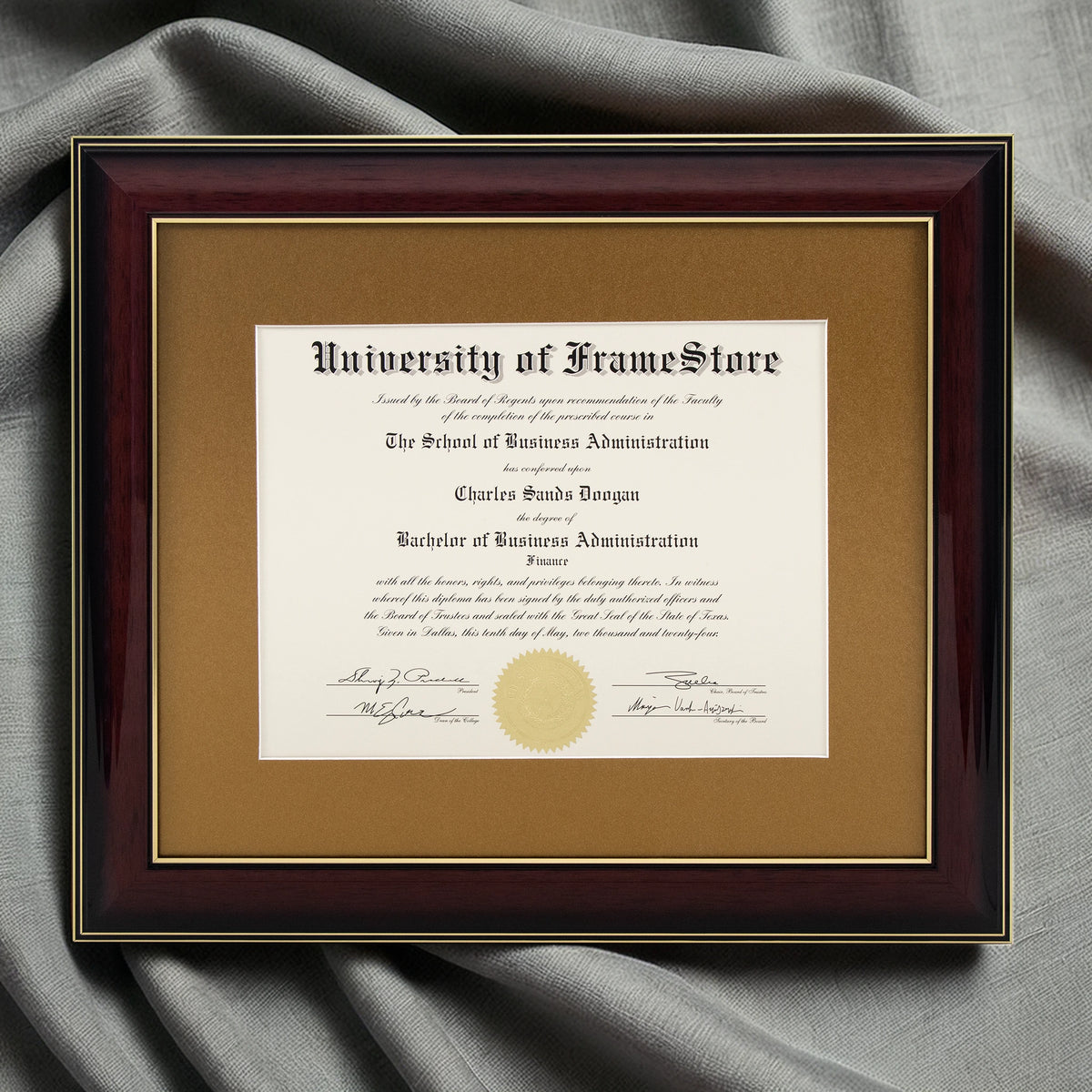 Graduation Frame Golden Glossy Mahogany Diploma Frame with Gold Matboard – FrameStore