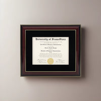 Glossy Mahogany Diploma Frame - Black Velvet Matboard - Straight-On Display