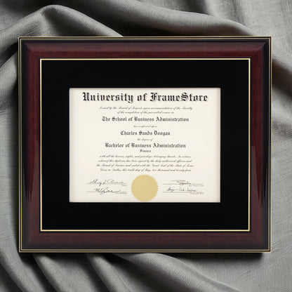 Glossy Mahogany Diploma Frame - Black Velvet Matboard - Luxurious Finish Against Soft Fabric