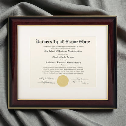 Glossy Mahogany Diploma Frame - Off-White Matboard - Luxurious Finish Against Soft Fabric