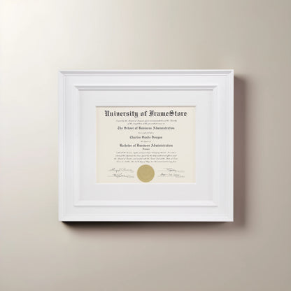 Matte White Diploma Frame - White Cotton Matboard - Straight-On Display