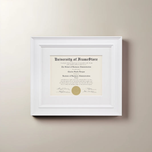 Matte White Diploma Frame - White Cotton Matboard - Straight-On Display