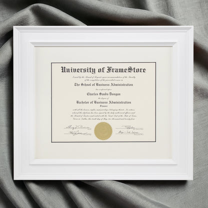 Matte White Diploma Frame - Dove Matboard - Luxurious Finish Against Soft Fabric