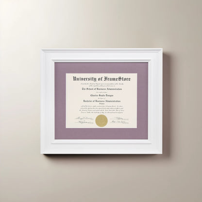 Matte White Diploma Frame - Lillac Matboard - Straight-On Display