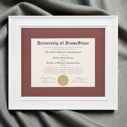 Matte White Diploma Frame - Deep Red Matboard - Luxurious Finish Against Soft Fabric