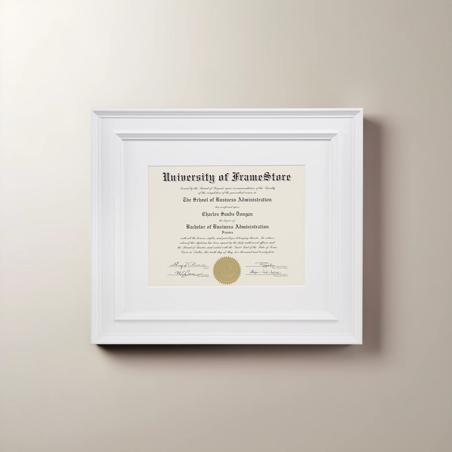 Matte White Diploma Frame - White Matboard - Straight-On Display