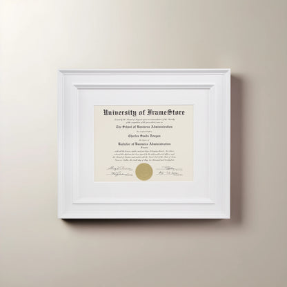 Matte White Diploma Frame - White Matboard - Straight-On Display