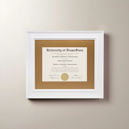 Matte White Diploma Frame - Gold Matboard - Straight-On Display