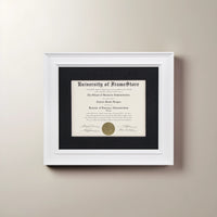 Matte White Diploma Frame - Black Cotton Matboard - Straight-On Display