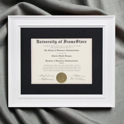 Matte White Diploma Frame - Black Cotton Matboard - Luxurious Finish Against Soft Fabric