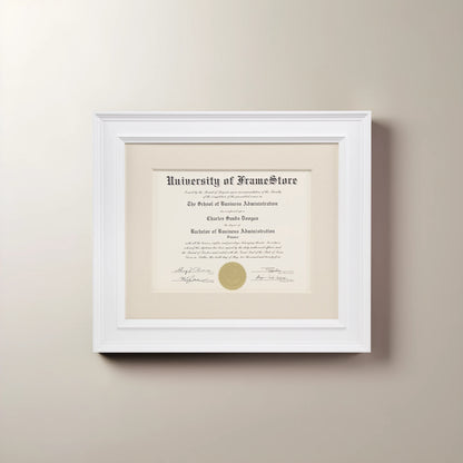 Matte White Diploma Frame - Off-White Cotton Matboard - Straight-On Display