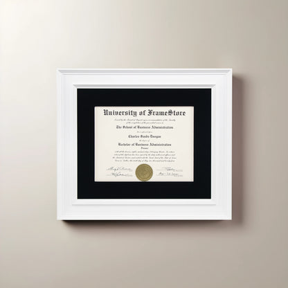 Matte White Diploma Frame - Black Velvet Matboard - Straight-On Display