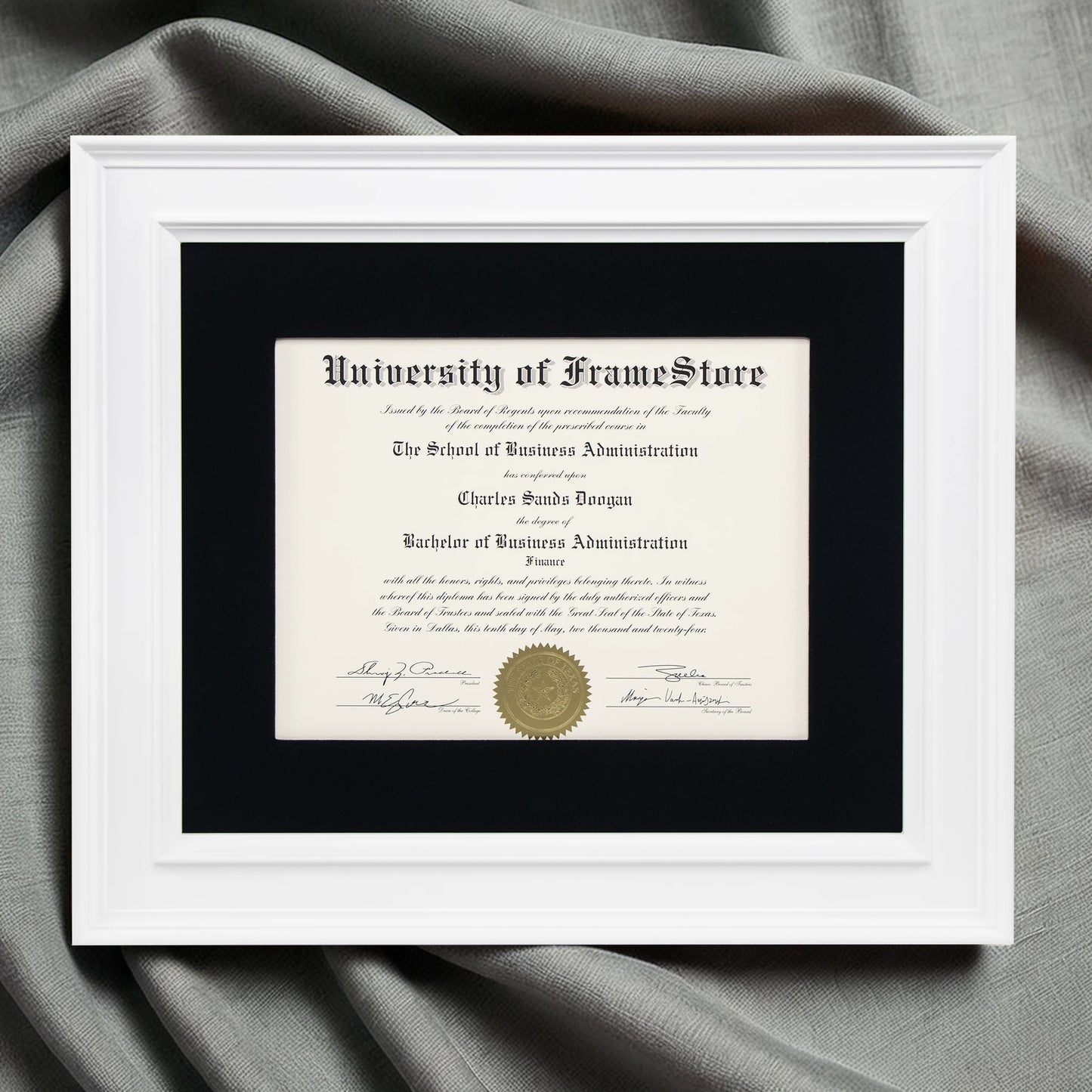 Matte White Diploma Frame - Black Velvet Matboard - Luxurious Finish Against Soft Fabric