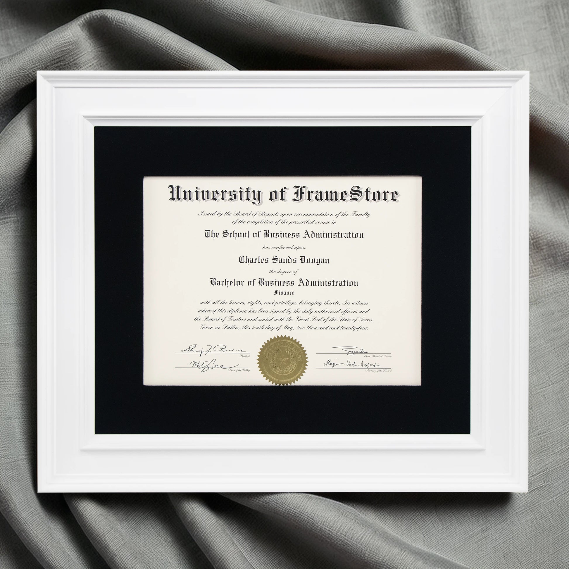 Matte White Diploma Frame - Black Velvet Matboard - Luxurious Finish Against Soft Fabric