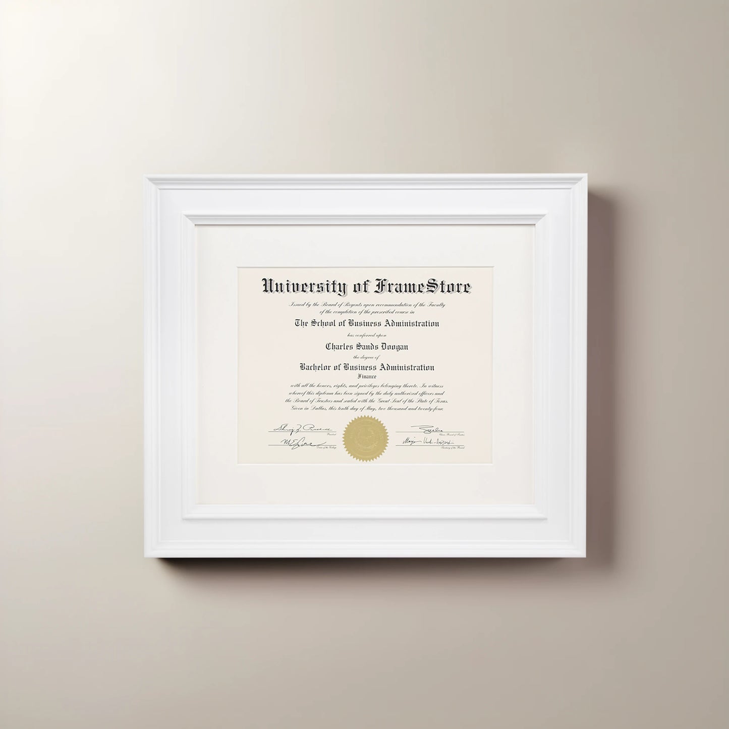 Matte White Diploma Frame - Off-White Matboard - Straight-On Display