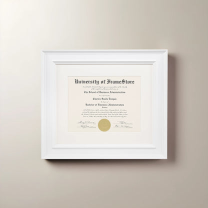 Matte White Diploma Frame - Off-White Matboard - Straight-On Display