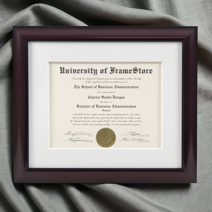 Classic Mahogany Diploma Frame - White Cotton Matboard - Luxurious Finish Against Soft Fabric
