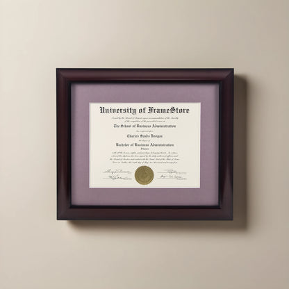 Classic Mahogany Diploma Frame - Lillac Matboard - Straight-On Display