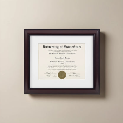 Classic Mahogany Diploma Frame - White Matboard - Straight-On Display