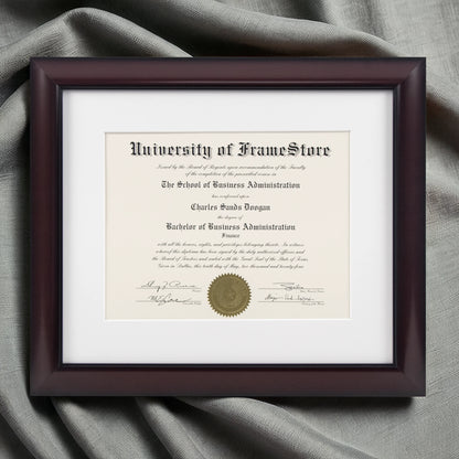 Classic Mahogany Diploma Frame - White Matboard - Luxurious Finish Against Soft Fabric