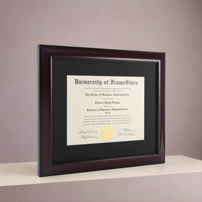 Classic Mahogany Diploma Frame - Black Matboard - Angled Perspective for Depth