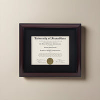Classic Mahogany Diploma Frame - Black Cotton Matboard - Straight-On Display