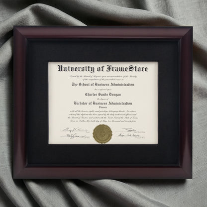 Classic Mahogany Diploma Frame - Black Cotton Matboard - Luxurious Finish Against Soft Fabric