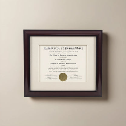 Classic Mahogany Diploma Frame - Off-White Cotton Matboard - Straight-On Display