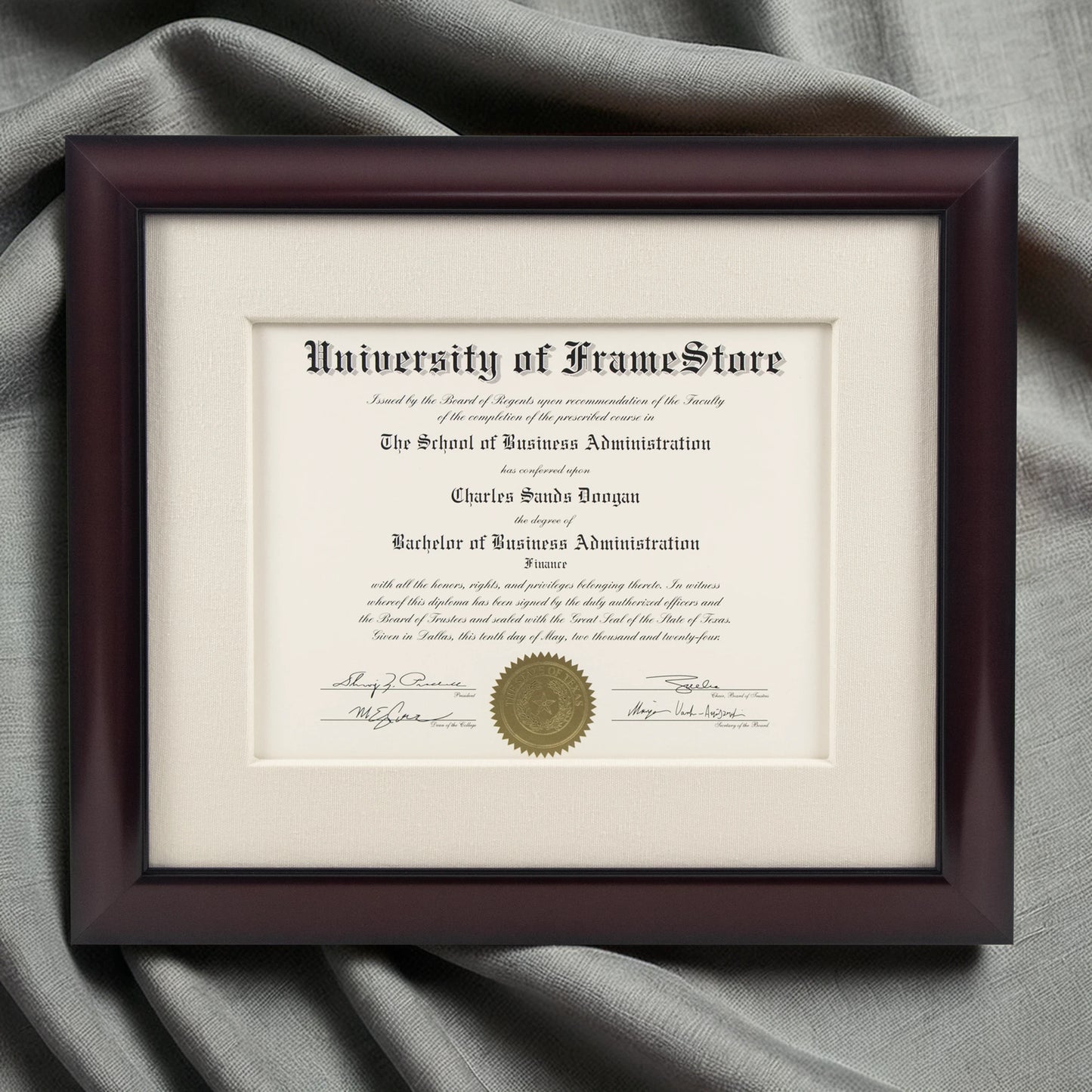 Classic Mahogany Diploma Frame - Off-White Cotton Matboard - Luxurious Finish Against Soft Fabric