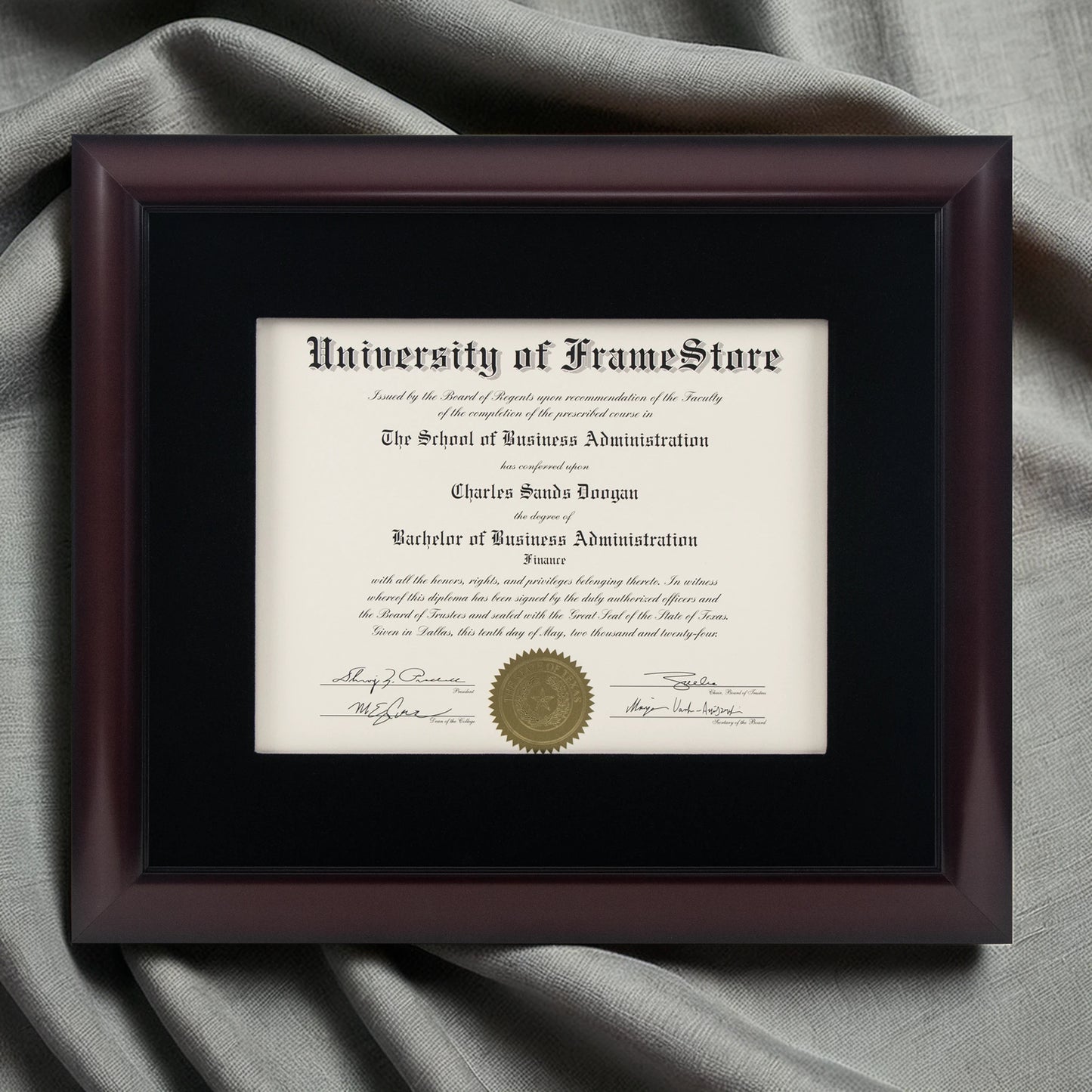 Classic Mahogany Diploma Frame - Black Velvet Matboard - Luxurious Finish Against Soft Fabric