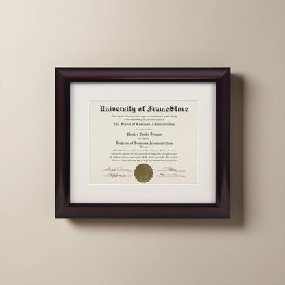 Classic Mahogany Diploma Frame - Off-White Matboard - Straight-On Display