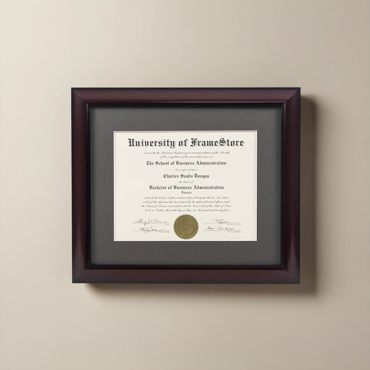 Classic Mahogany Diploma Frame - Gray Matboard - Straight-On Display
