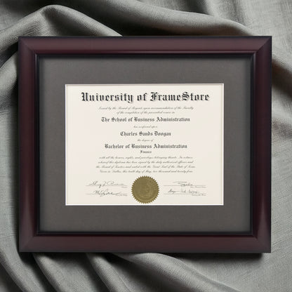 Classic Mahogany Diploma Frame - Gray Matboard - Luxurious Finish Against Soft Fabric