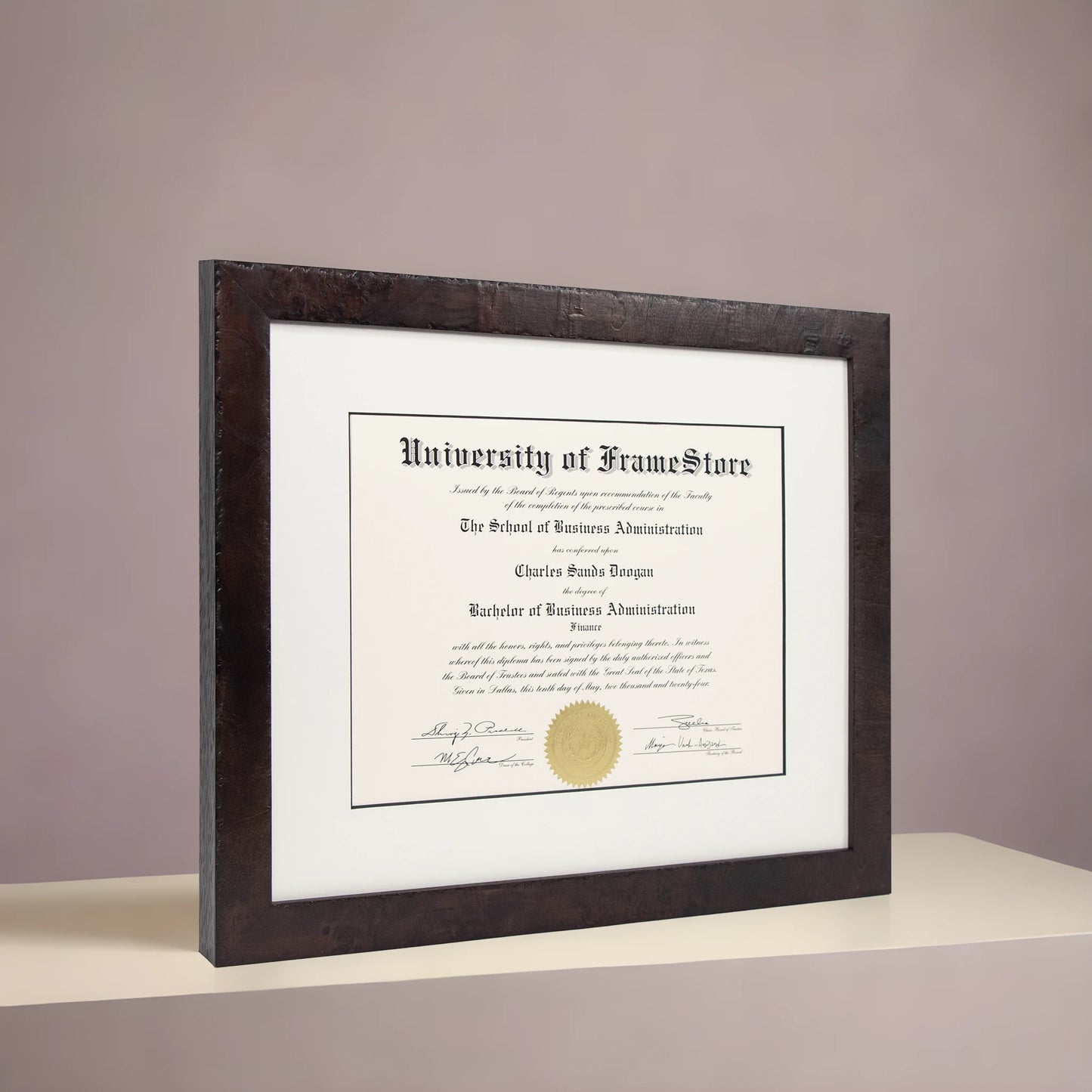 Modern Coffee Diploma Frame - Dove Matboard - Angled Perspective for Depth