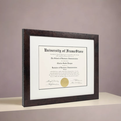 Modern Coffee Diploma Frame - Dove Matboard - Angled Perspective for Depth