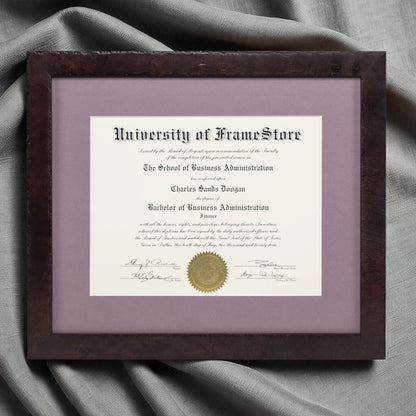 Modern Coffee Diploma Frame - Lillac Matboard - Luxurious Finish Against Soft Fabric