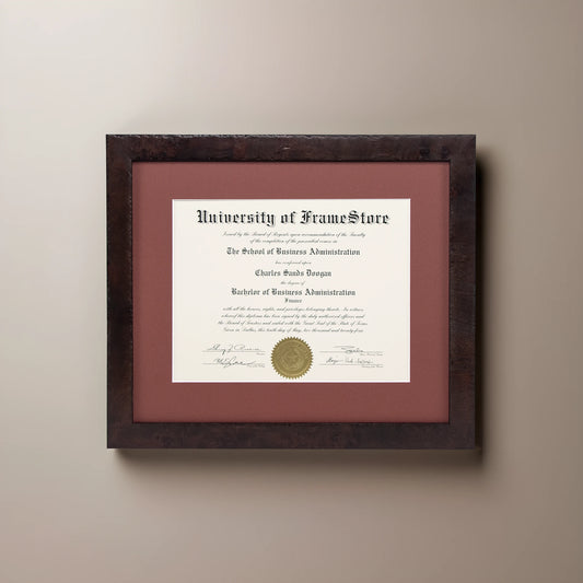 Modern Coffee Diploma Frame - Deep Red Matboard - Straight-On Display