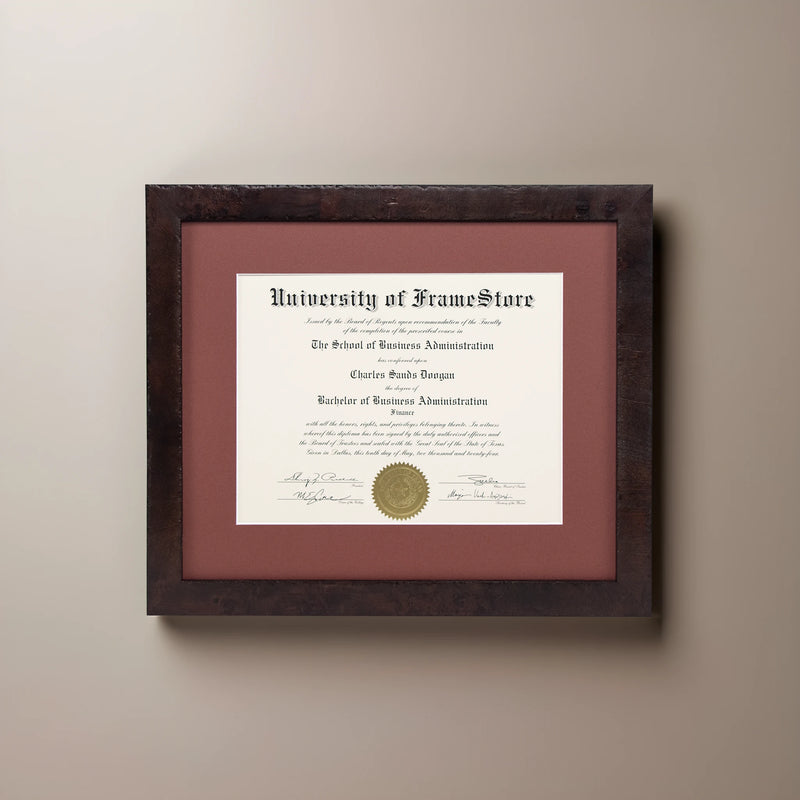 Modern Coffee Diploma Frame - Deep Red Matboard - Straight-On Display